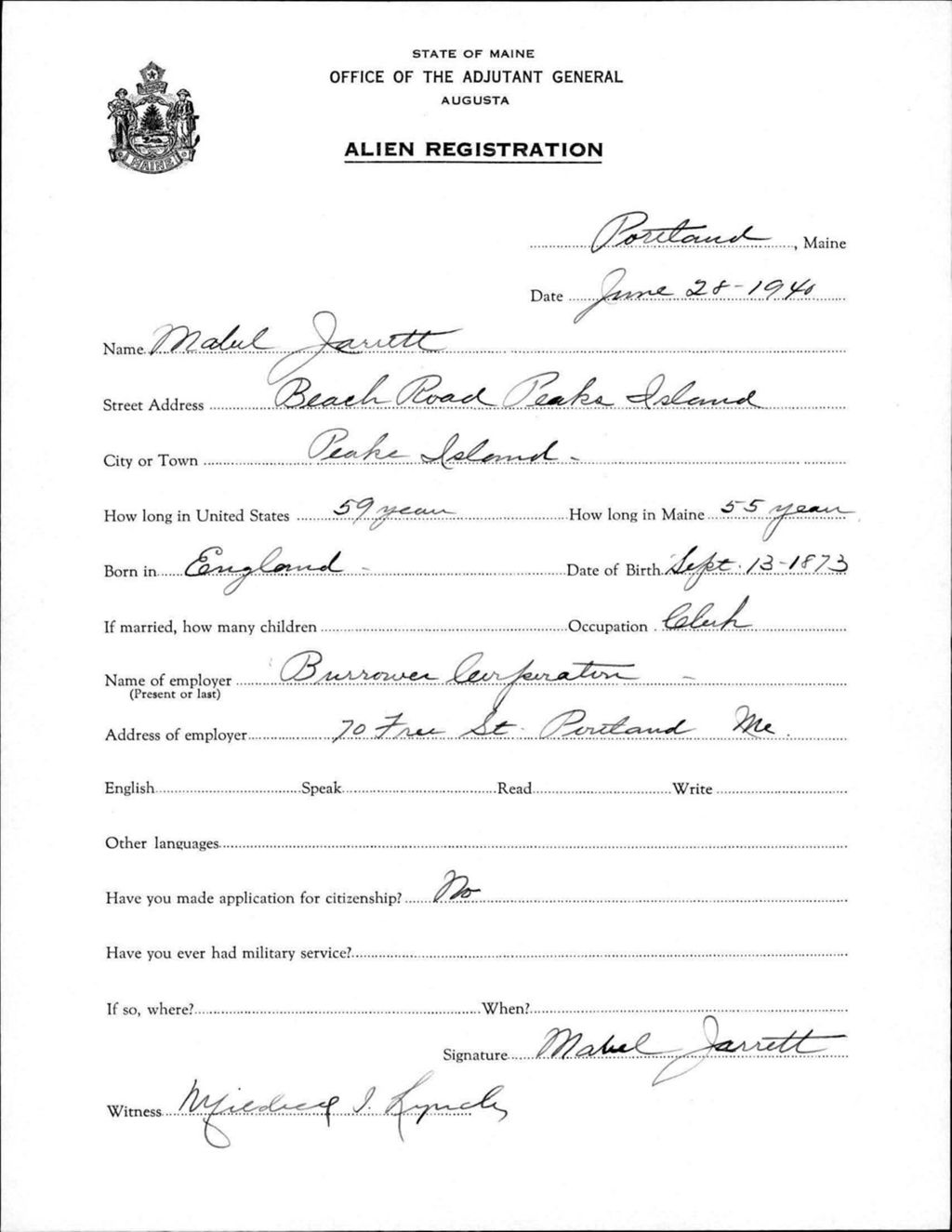 Miniature of Alien Registration- Jarrett, Mabel (Portland, Cumberland County)
