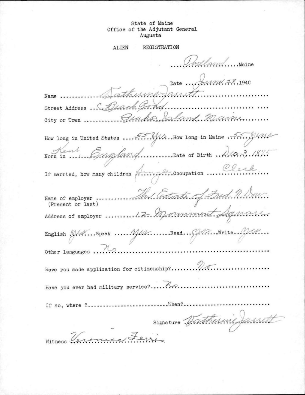 Miniature of Alien Registration- Jarrett, Katherine (Portland, Cumberland County)