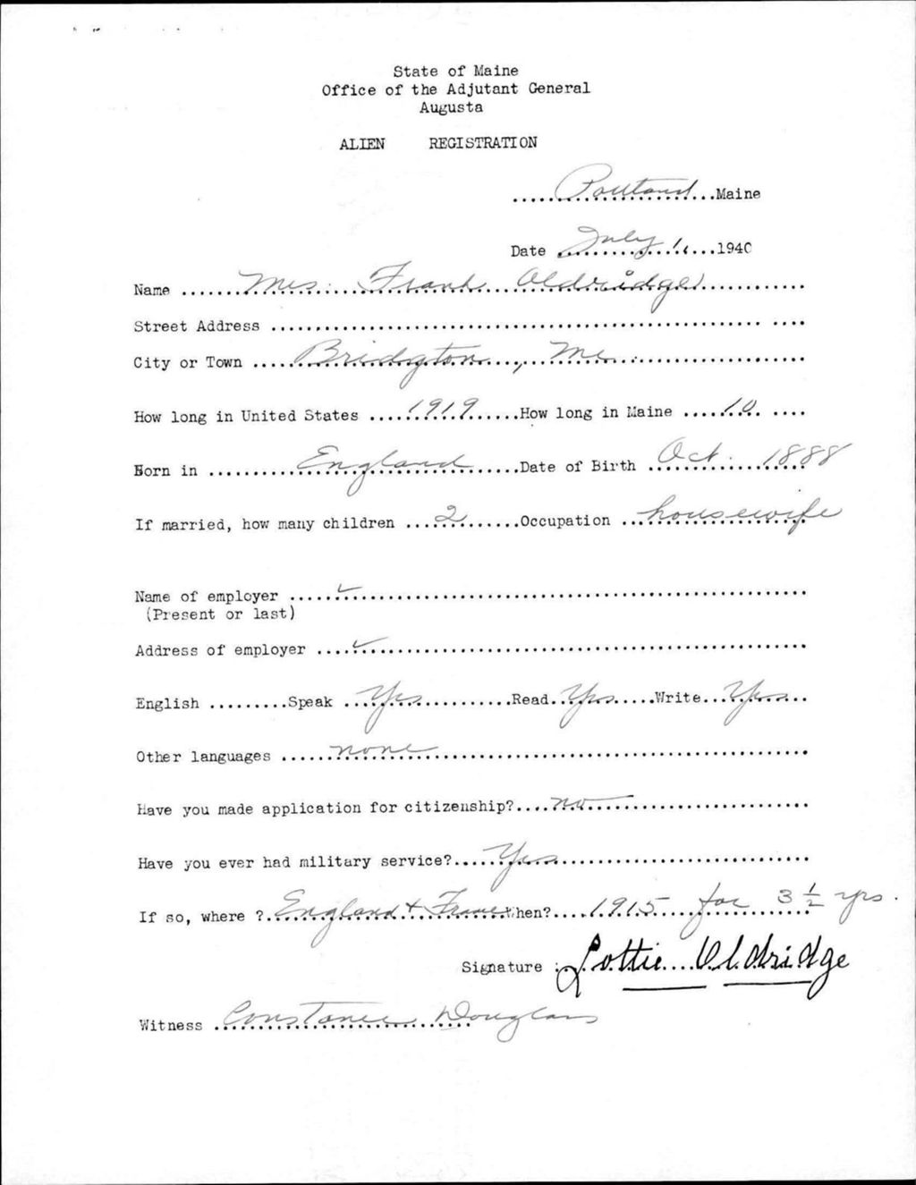 Miniature of Alien Registration- Aldridge, Lottie (Portland, Cumberland County)