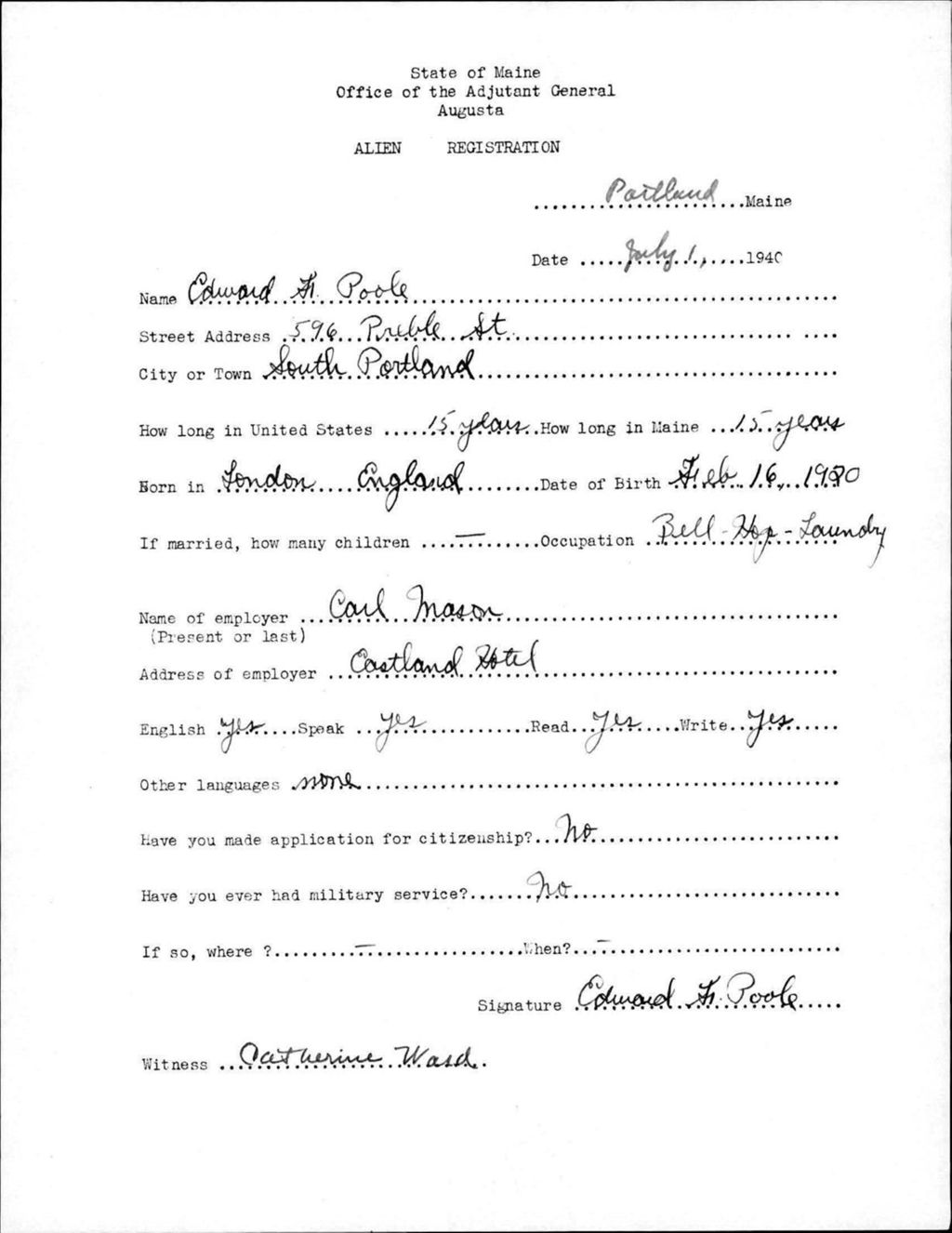 Miniature of Alien Registration- Poole, Edward F. (Portland, Cumberland County)