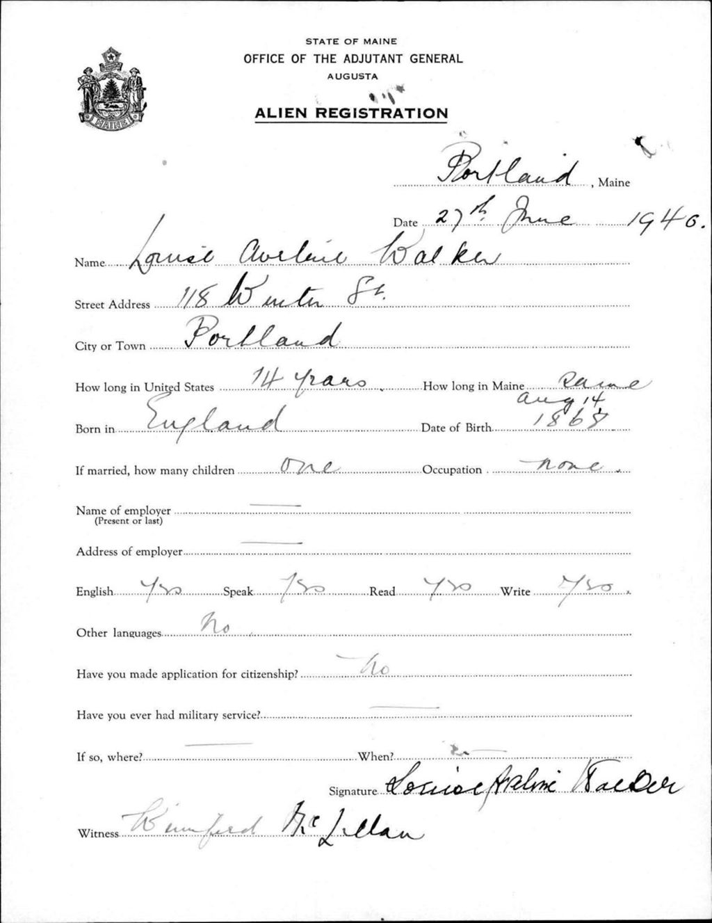 Miniature of Alien Registration- Walker, Louise A. (Portland, Cumberland County)