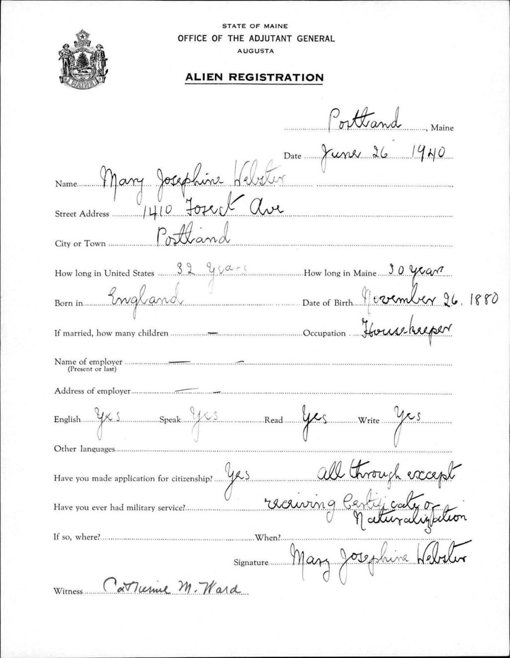 Miniature of Alien Registration- Webster, Mary J. (Portland, Cumberland County)