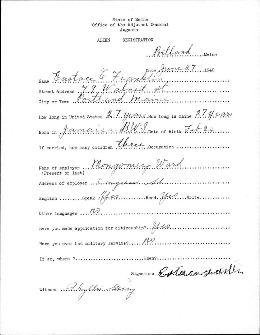 Miniature of Alien Registration- Franklin, Enstace C. (Portland, Cumberland County)