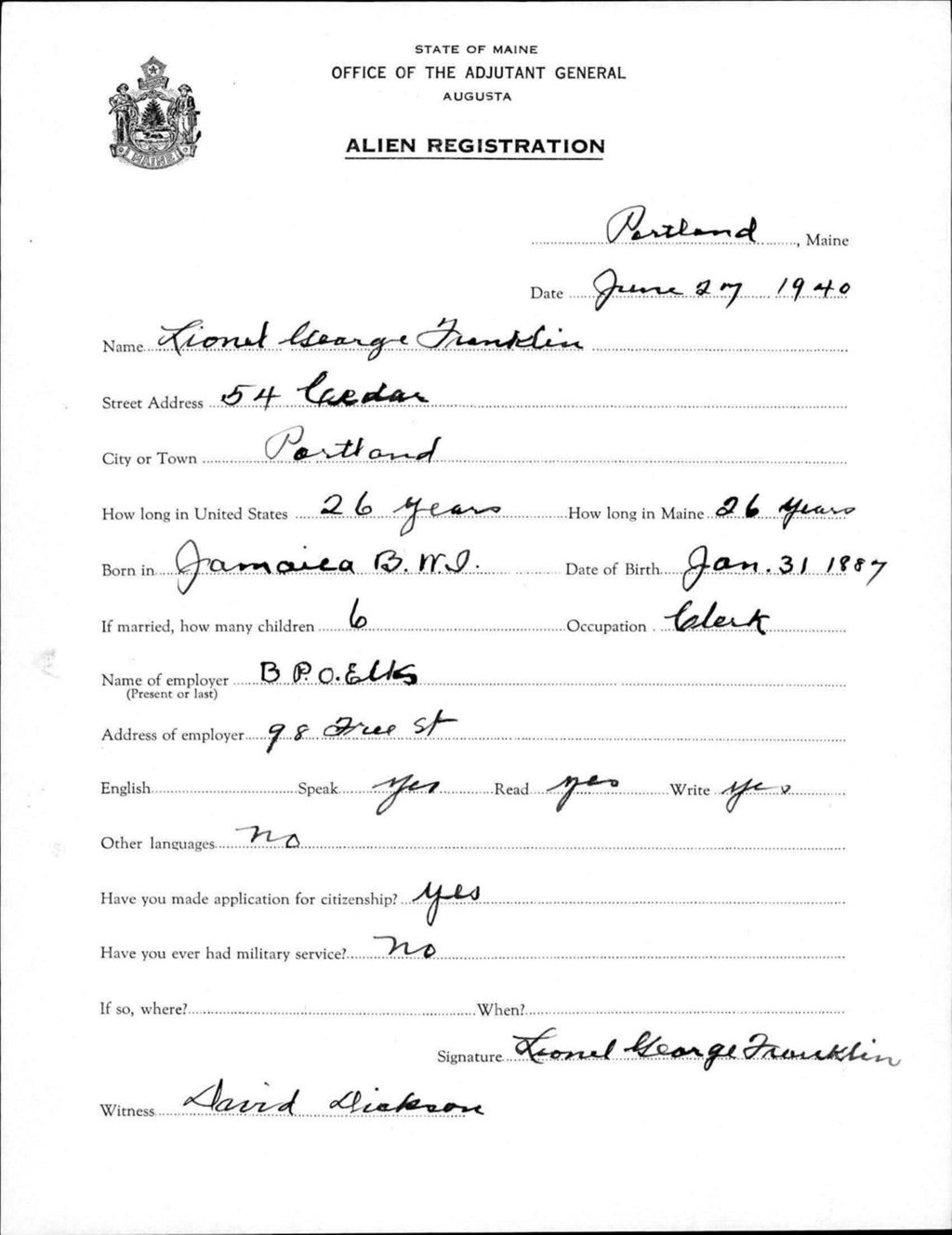 Miniature of Alien Registration- Franklin, Lionel G. (Portland, Cumberland County)