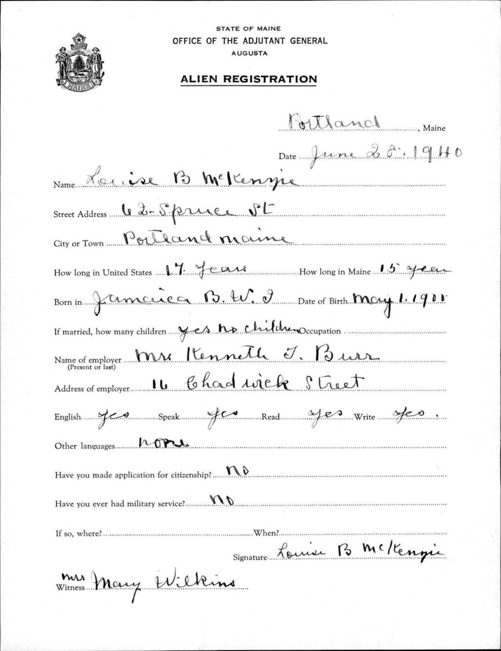 Miniature of Alien Registration- Mckenzie, Louise B. (Portland, Cumberland County)