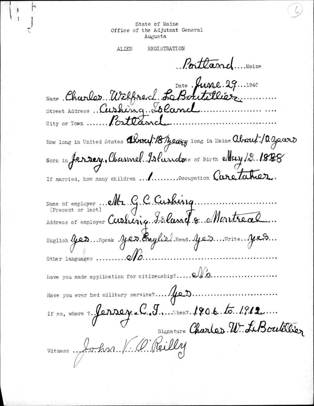 Miniature of Alien Registration- Leboutillier, Charles W. (Portland, Cumberland County)