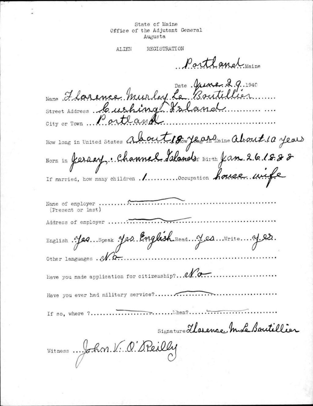 Miniature of Alien Registration- Leboutillier, Florence M. (Portland, Cumberland County)