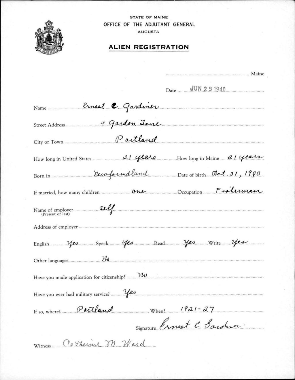 Miniature of Alien Registration- Gardiner, Ernest C. (Portland, Cumberland County)