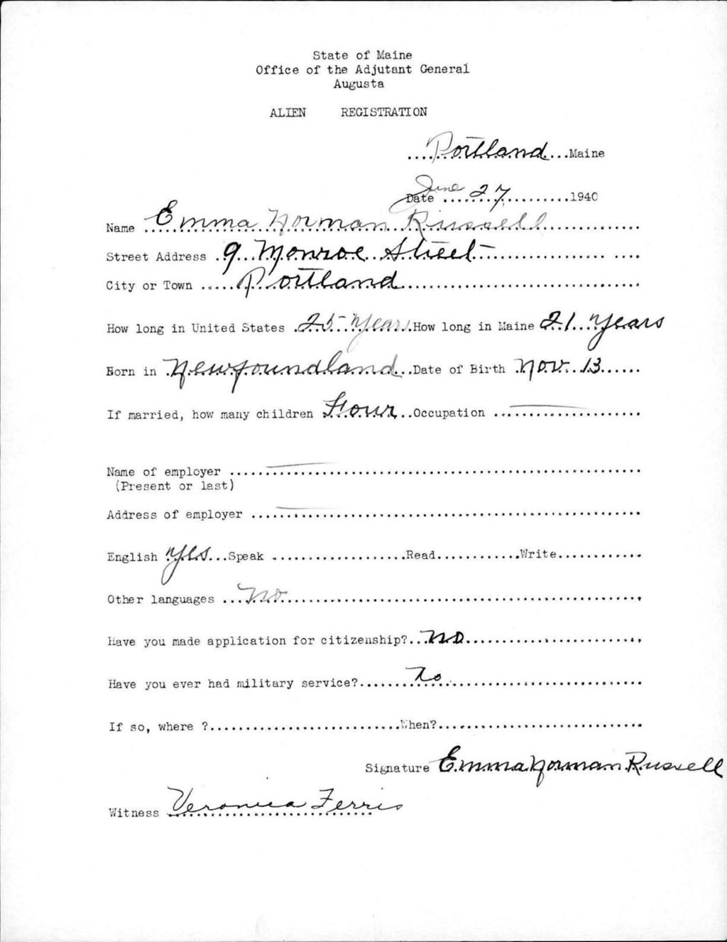 Miniature of Alien Registration- Norman, Emma (Portland, Cumberland County)