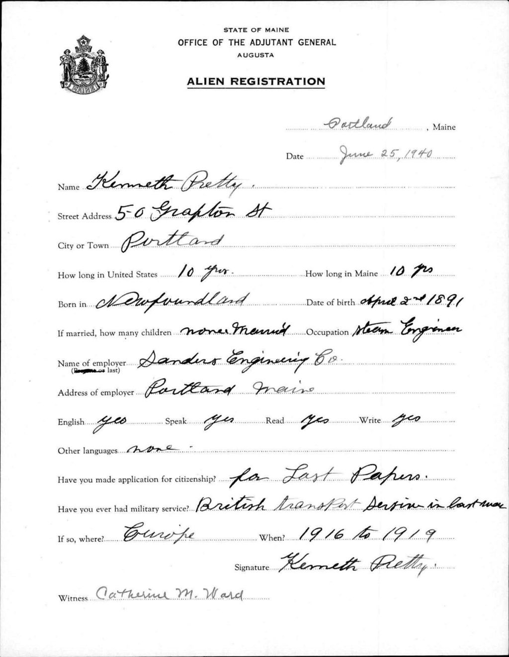 Miniature of Alien Registration- Pretty, Kenneth (Portland, Cumberland County)