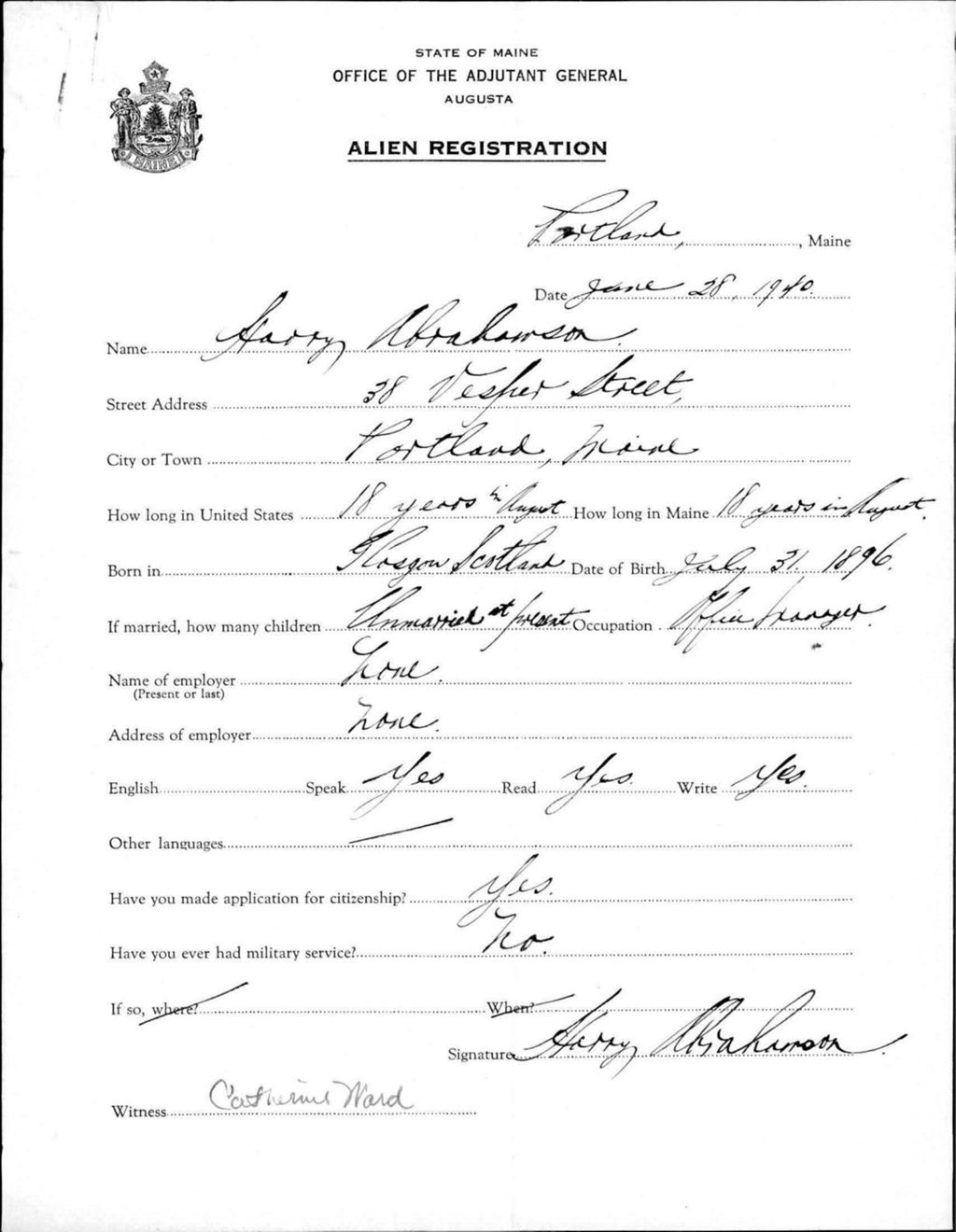 Miniature of Alien Registration- Abrahamson, Harry (Portland, Cumberland County)
