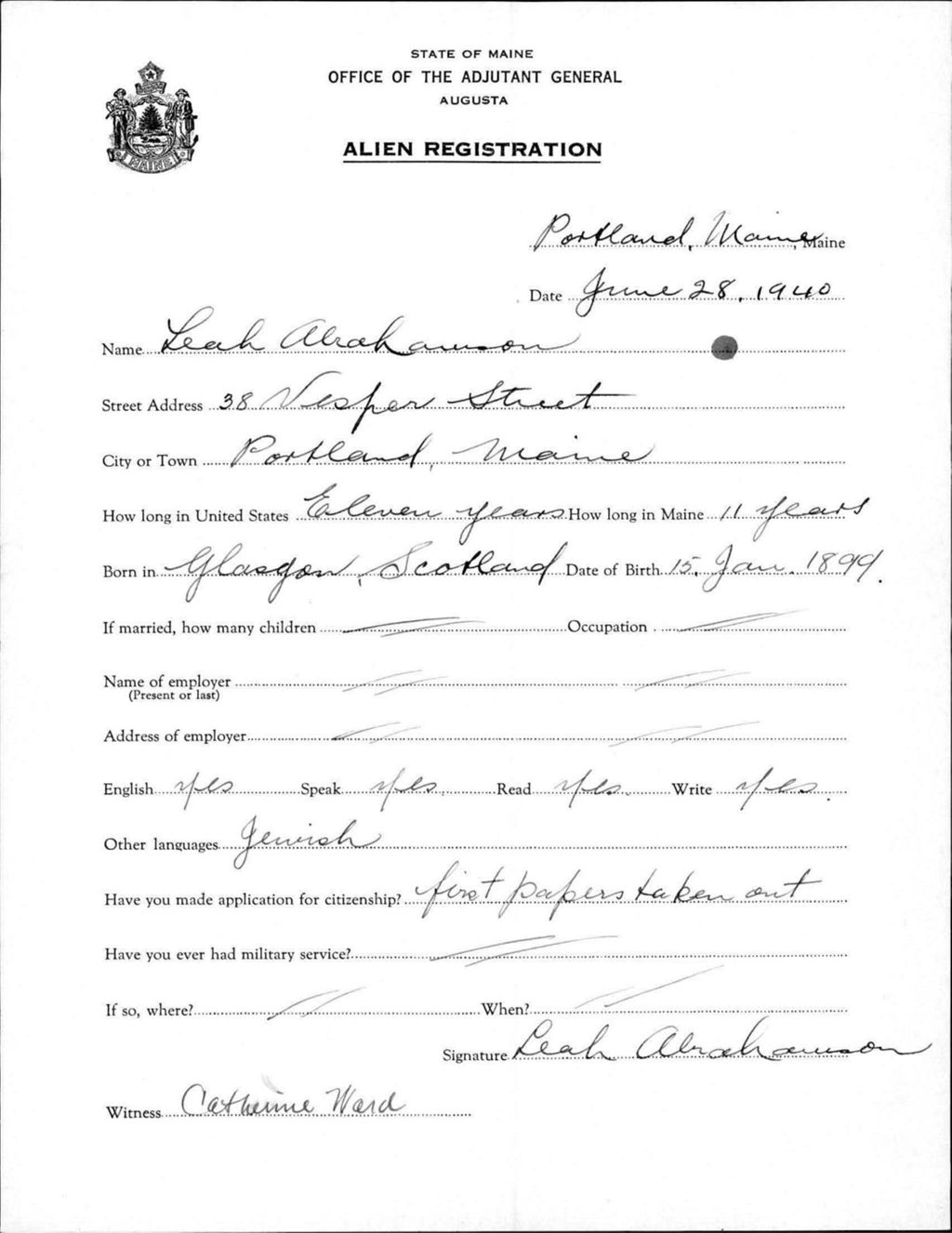 Miniature of Alien Registration- Abrahamson, Leah (Portland, Cumberland County)