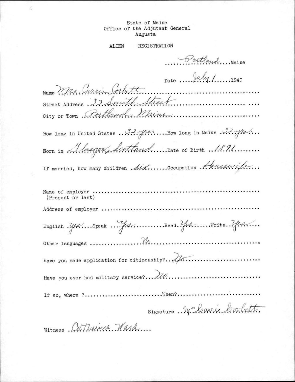 Miniature of Alien Registration- Corbett, Carrie (Portland, Cumberland County)