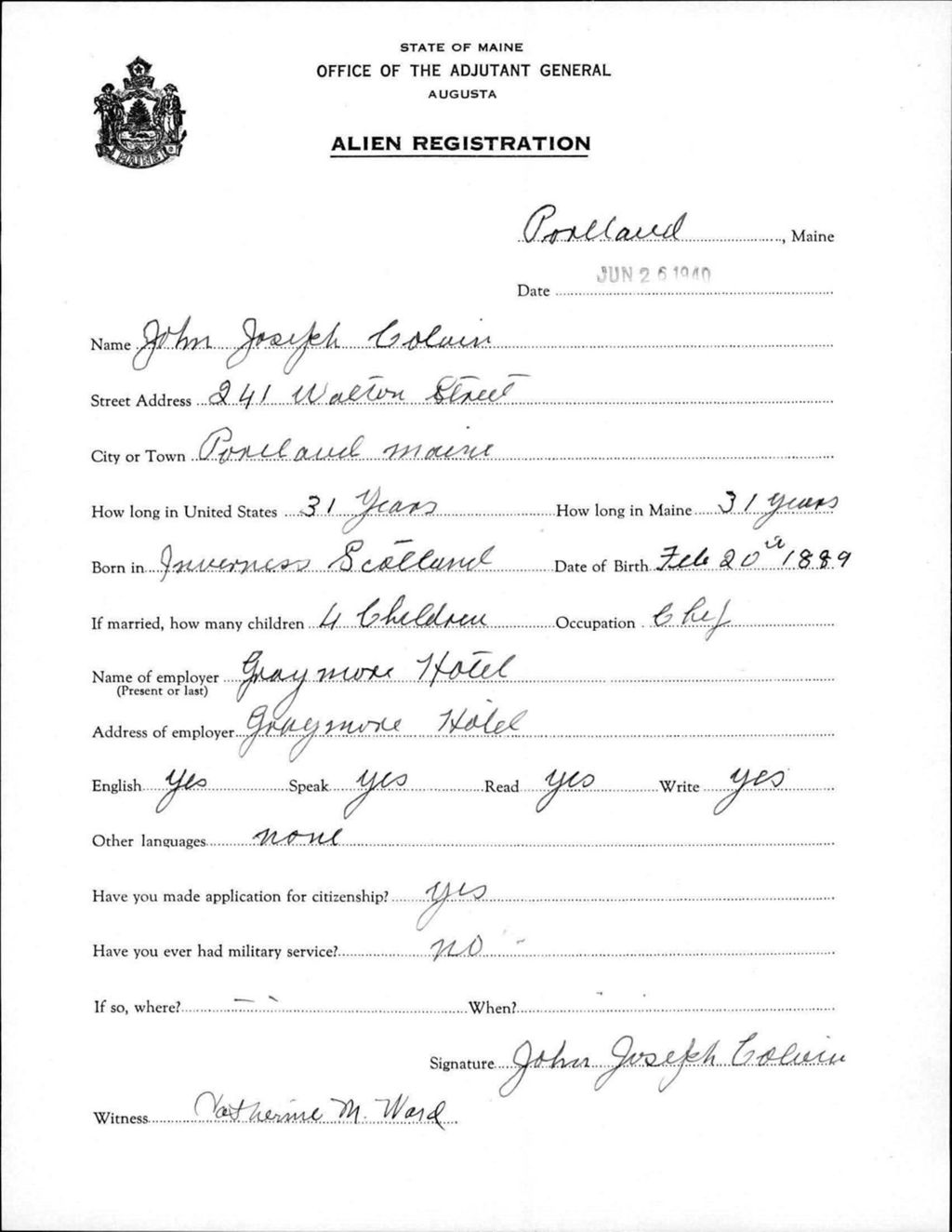 Miniature of Alien Registration- Colvin, John J. (Portland, Cumberland County)