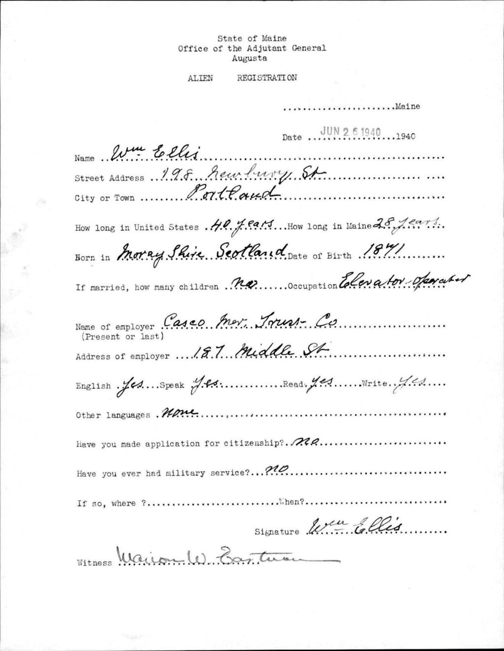 Miniature of Alien Registration- Ellis, William (Portland, Cumberland County)