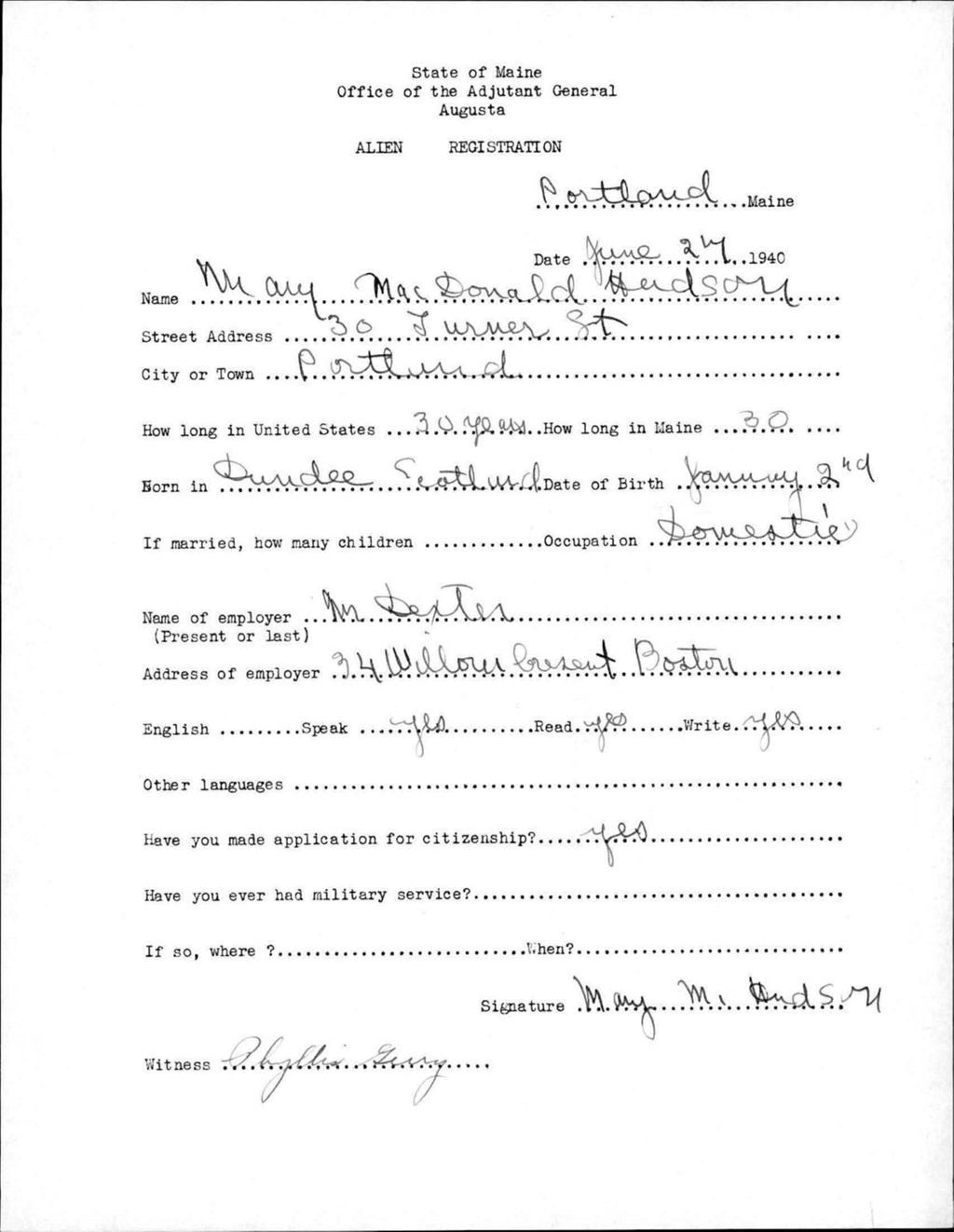 Miniature of Alien Registration- Macdonald, Mary (Portland, Cumberland County)