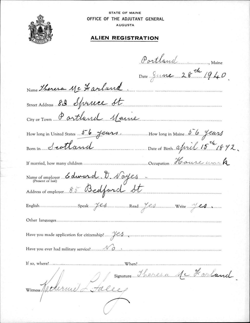 Miniature of Alien Registration- Mcfarland, Theresa (Portland, Cumberland County)