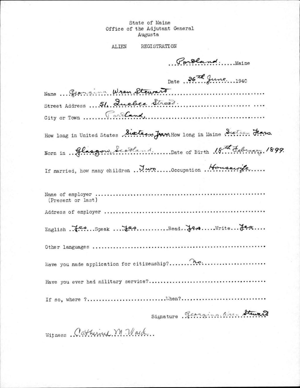 Miniature of Alien Registration- Wren, Georgina (Portland, Cumberland County)