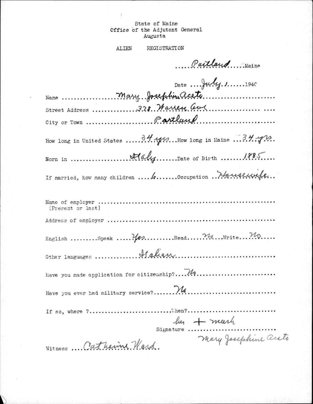 Miniature of Alien Registration- Aceto, Mary J. (Portland, Cumberland County)