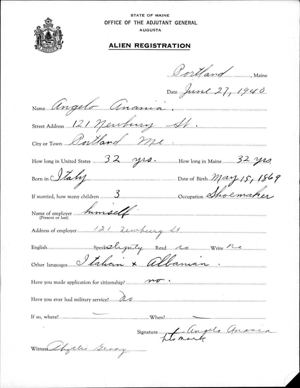 Miniature of Alien Registration- Anania, Angelo (Portland, Cumberland County)