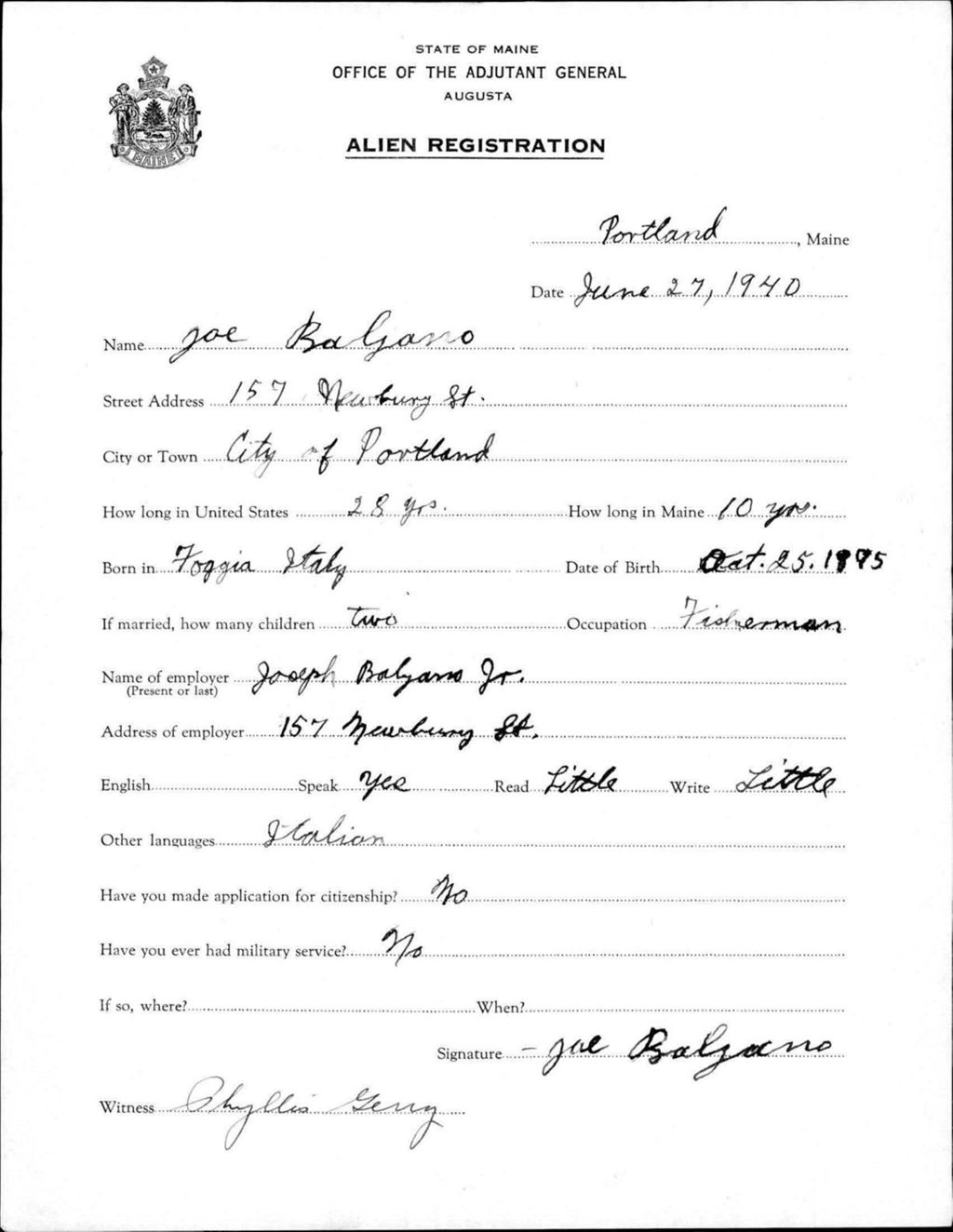 Miniature of Alien Registration- Balgano, Joe (Portland, Cumberland County)