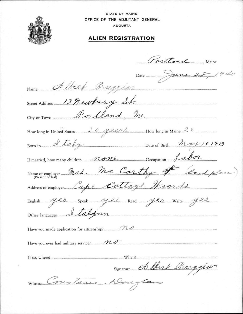 Miniature of Alien Registration- Breggias, Albert (Portland, Cumberland County)