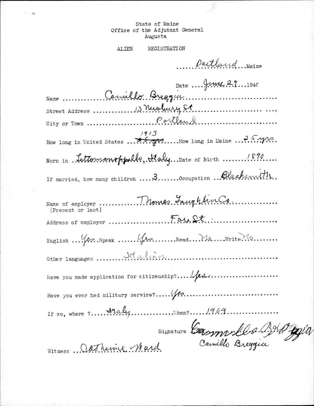 Miniature of Alien Registration- Breggia, Carmillo (Portland, Cumberland County)