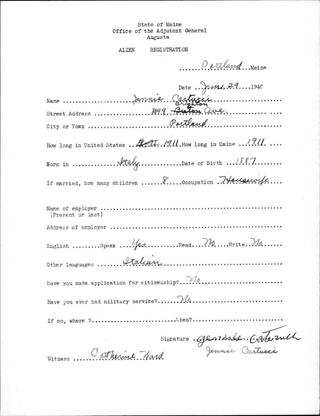 Miniature of Alien Registration- Cartucci, Jennie (Portland, Cumberland County)