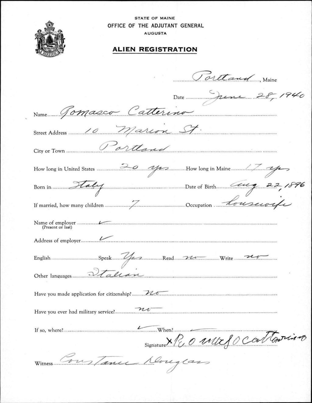 Miniature of Alien Registration- Catterino, Romasco (Portland, Cumberland County)