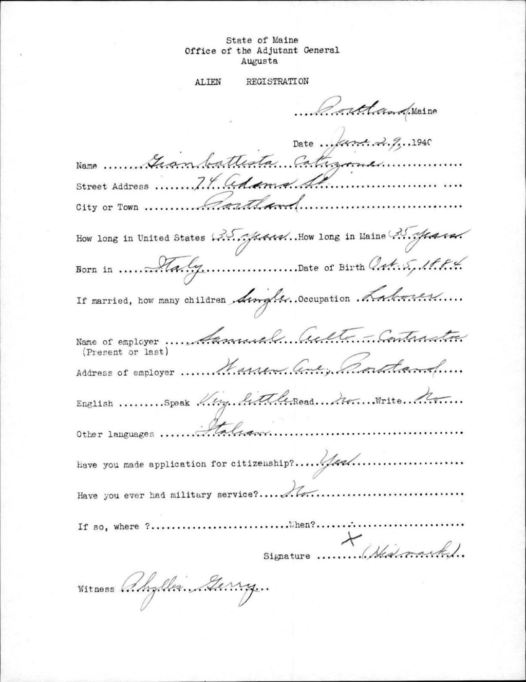 Miniature of Alien Registration- Catizone, Gianbattista (Portland, Cumberland County)