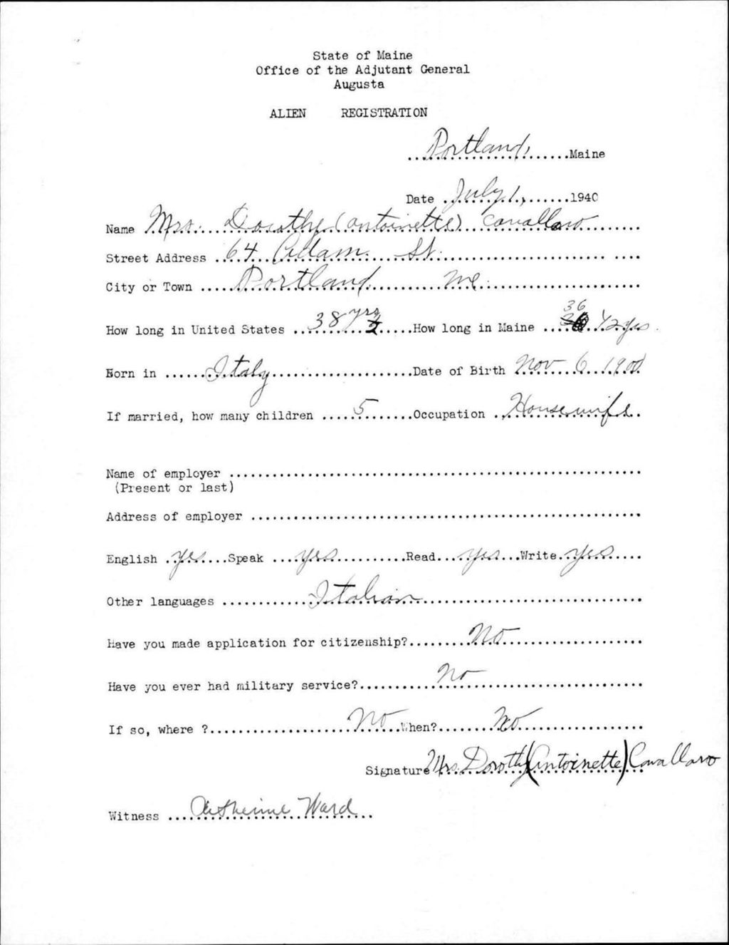 Miniature of Alien Registration- Antoinette, Dorothy (Portland, Cumberland County)