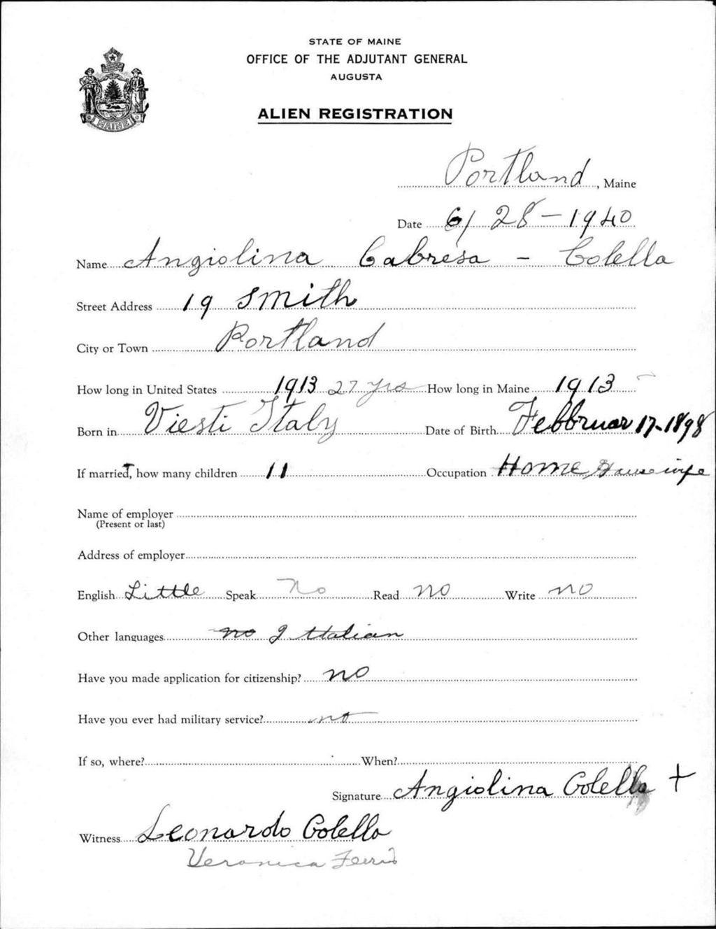 Miniature of Alien Registration- Cabresa, Angiolina (Portland, Cumberland County)