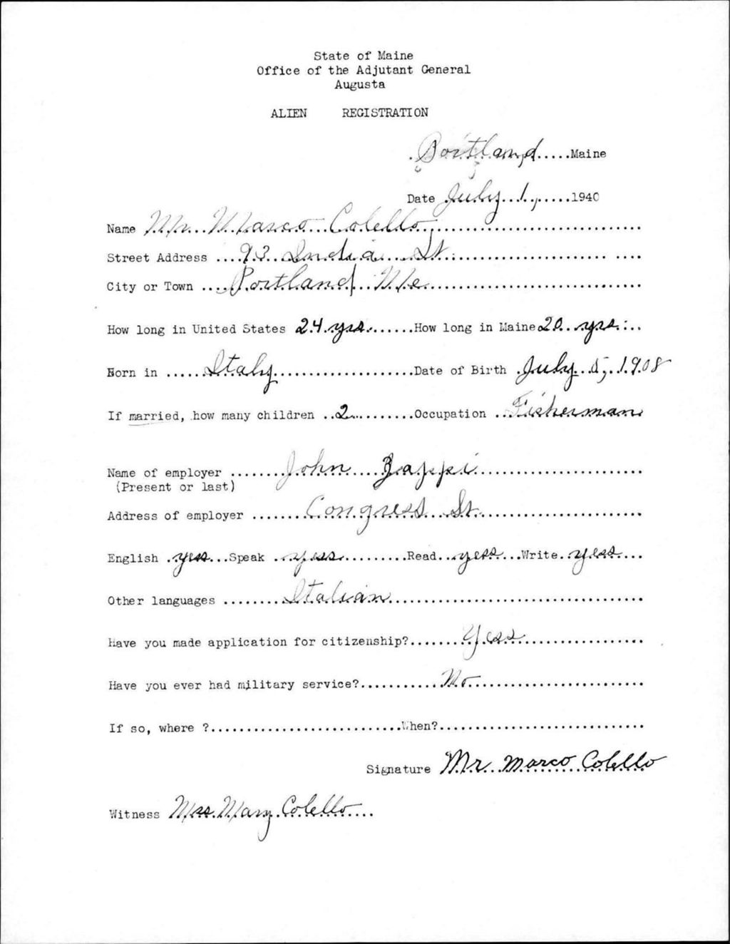 Miniature of Alien Registration- Colello, Marco (Portland, Cumberland County)
