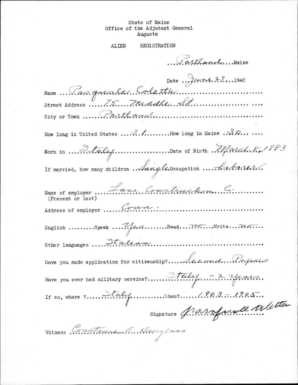 Miniature of Alien Registration- Coletta, Pasquale (Portland, Cumberland County)