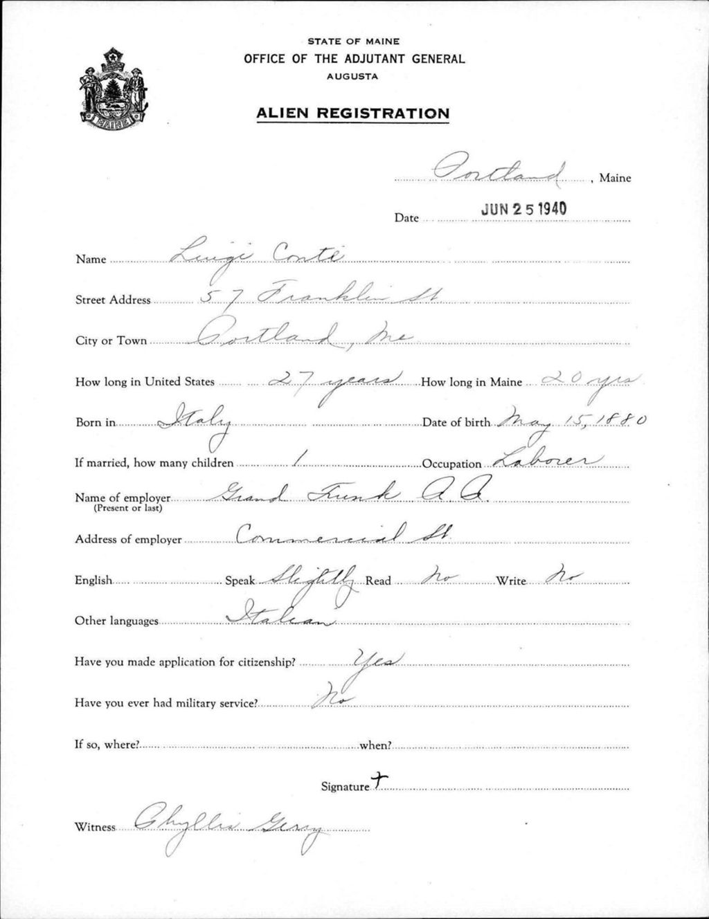Miniature of Alien Registration- Conte, Luigi (Portland, Cumberland County)
