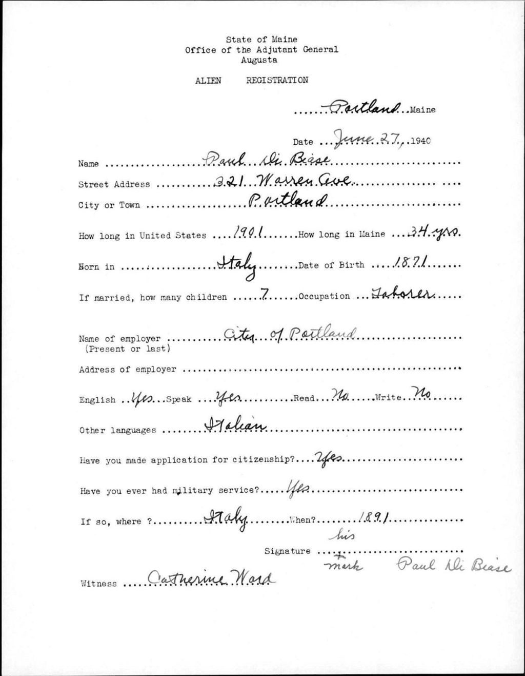 Miniature of Alien Registration- Dibiase, Paul (Portland, Cumberland County)