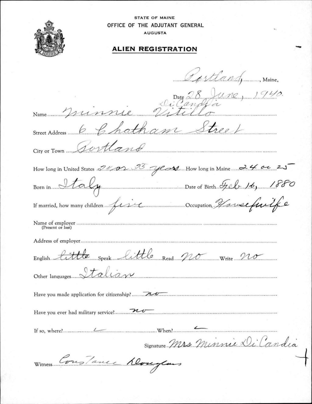 Miniature of Alien Registration- Vitillo, Minnie (Portland, Cumberland County)