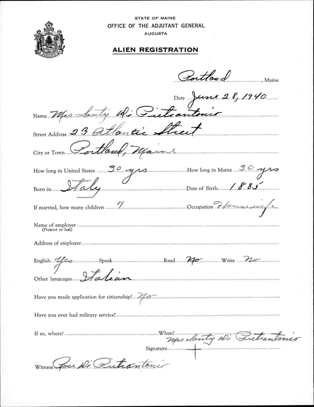 Miniature of Alien Registration- Di Pietrantonio, Santy (Portland, Cumberland County)