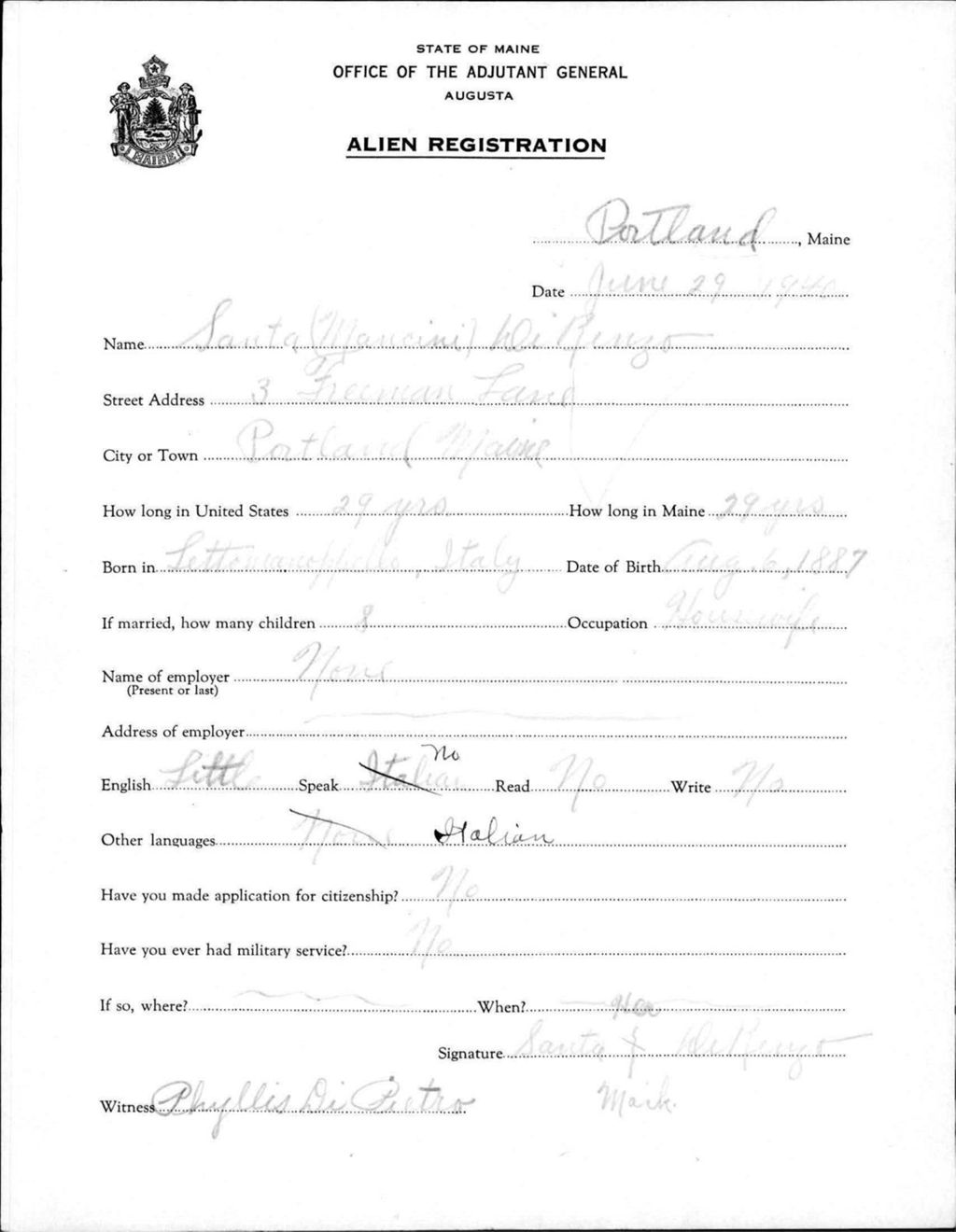 Miniature of Alien Registration- Mancini, Santa (Portland, Cumberland County)