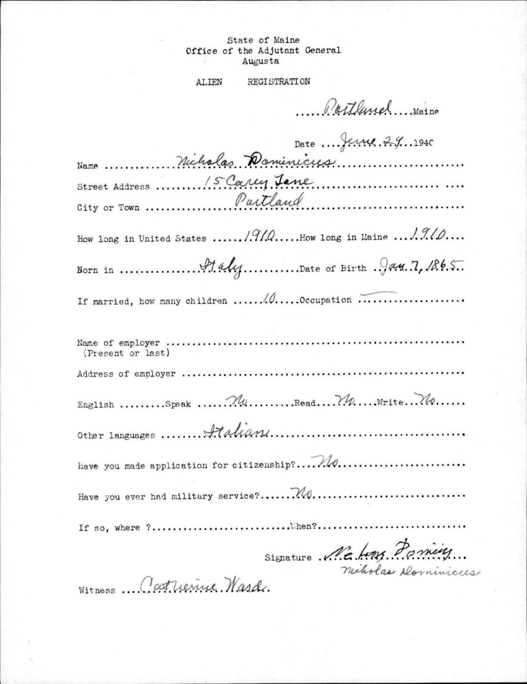 Miniature of Alien Registration- Dominicus, Nicholas (Portland, Cumberland County)