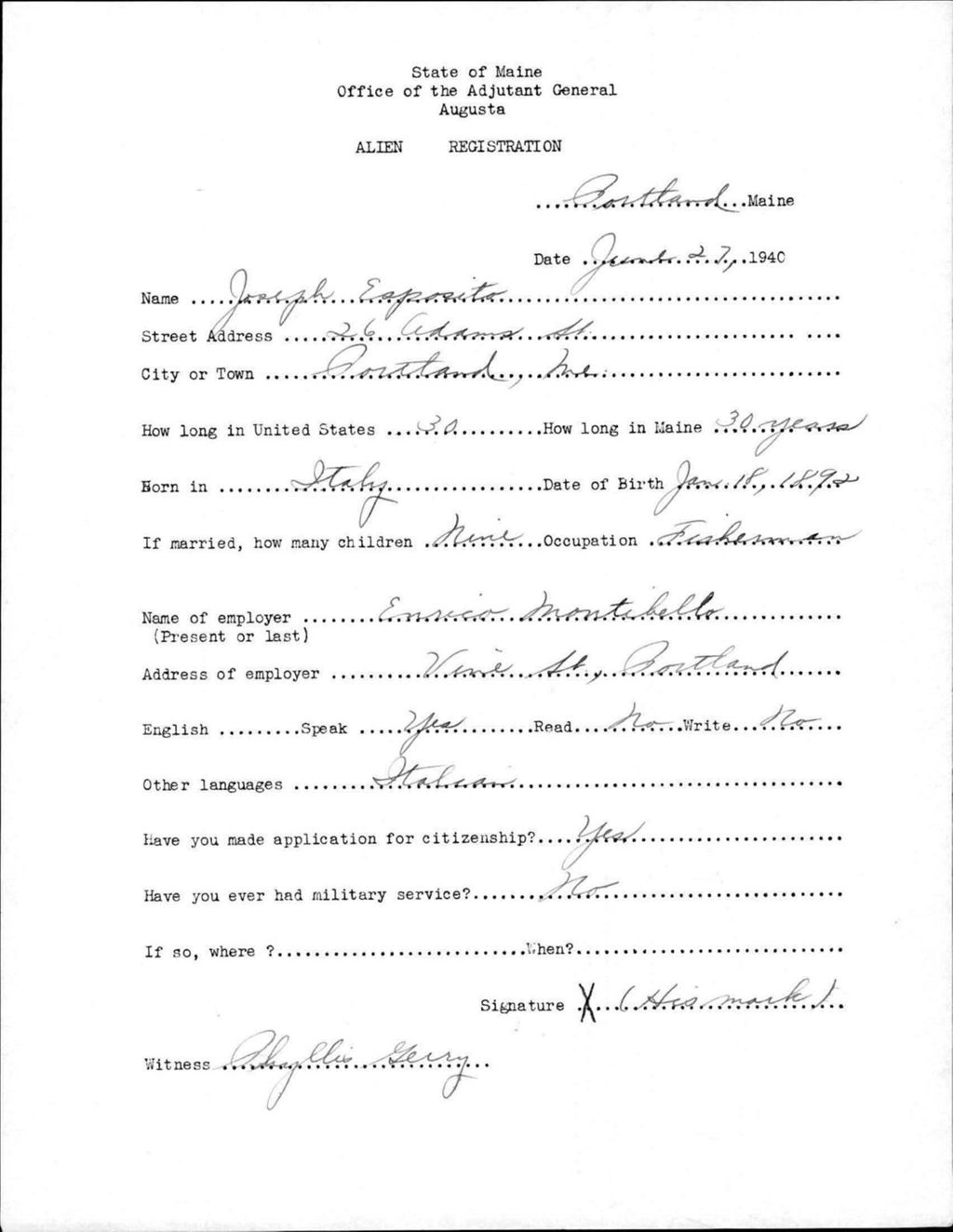 Miniature of Alien Registration- Esposito, Joseph (Portland, Cumberland County)