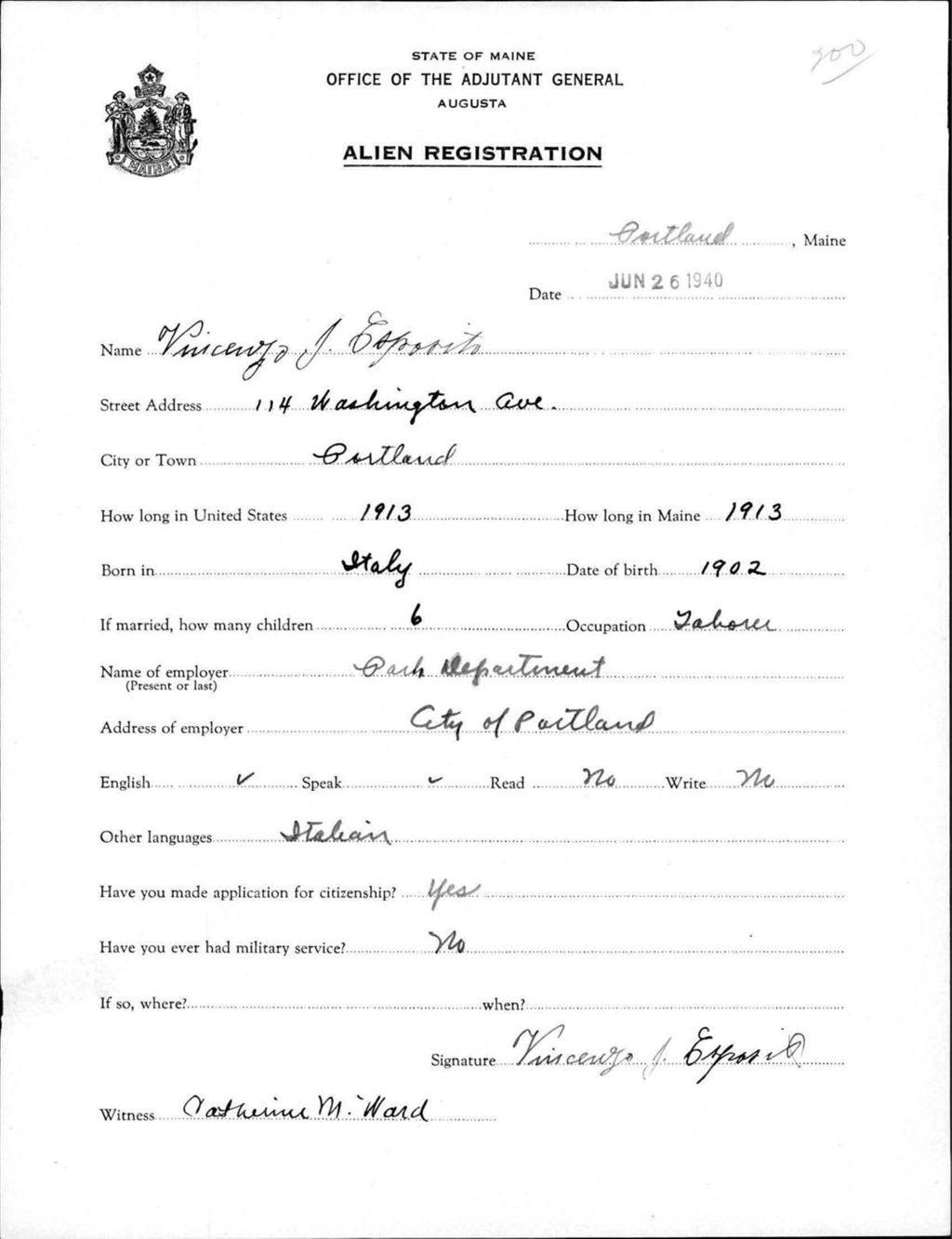 Miniature of Alien Registration- Esposito, Vincenzo J. (Portland, Cumberland County)