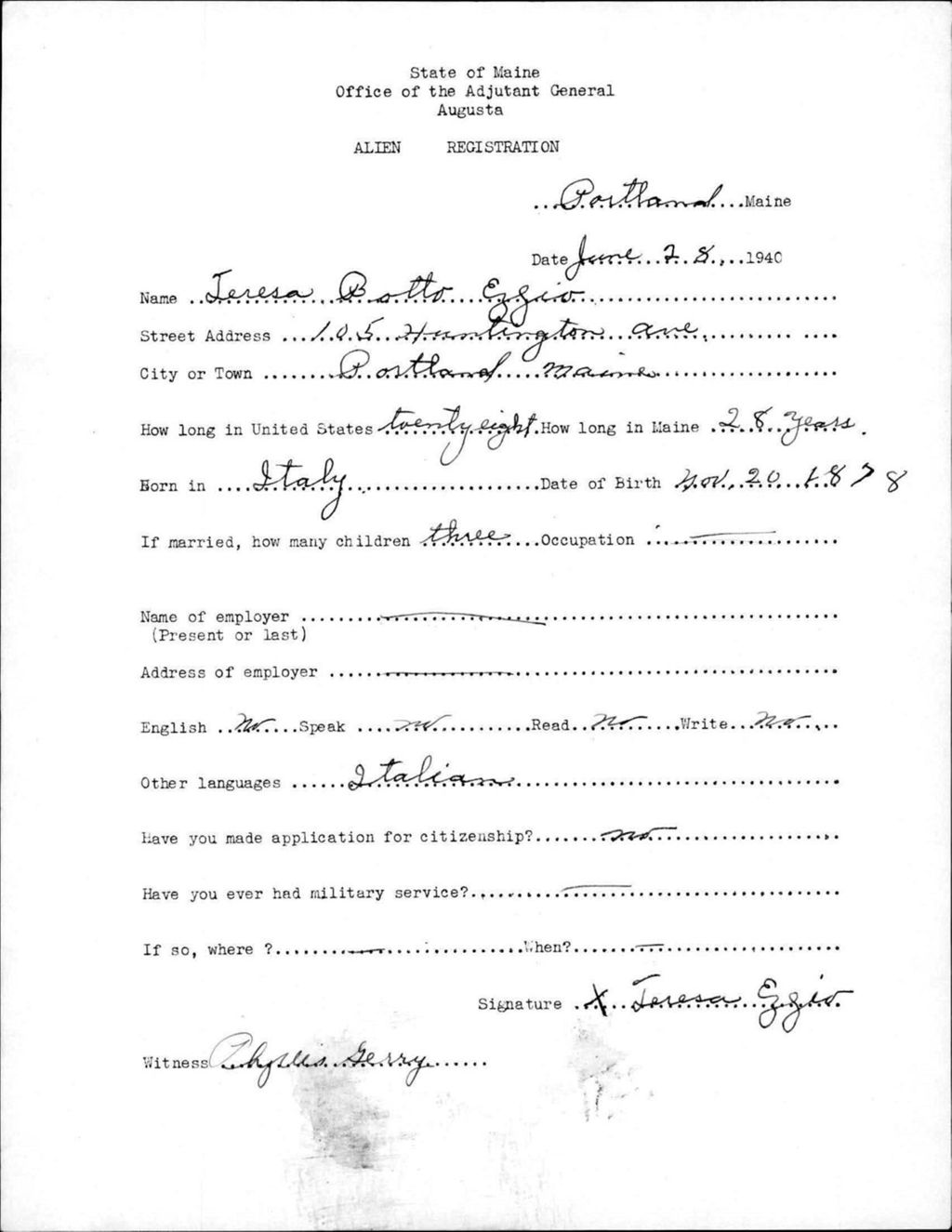 Miniature of Alien Registration- Botto, Teresa (Portland, Cumberland County)