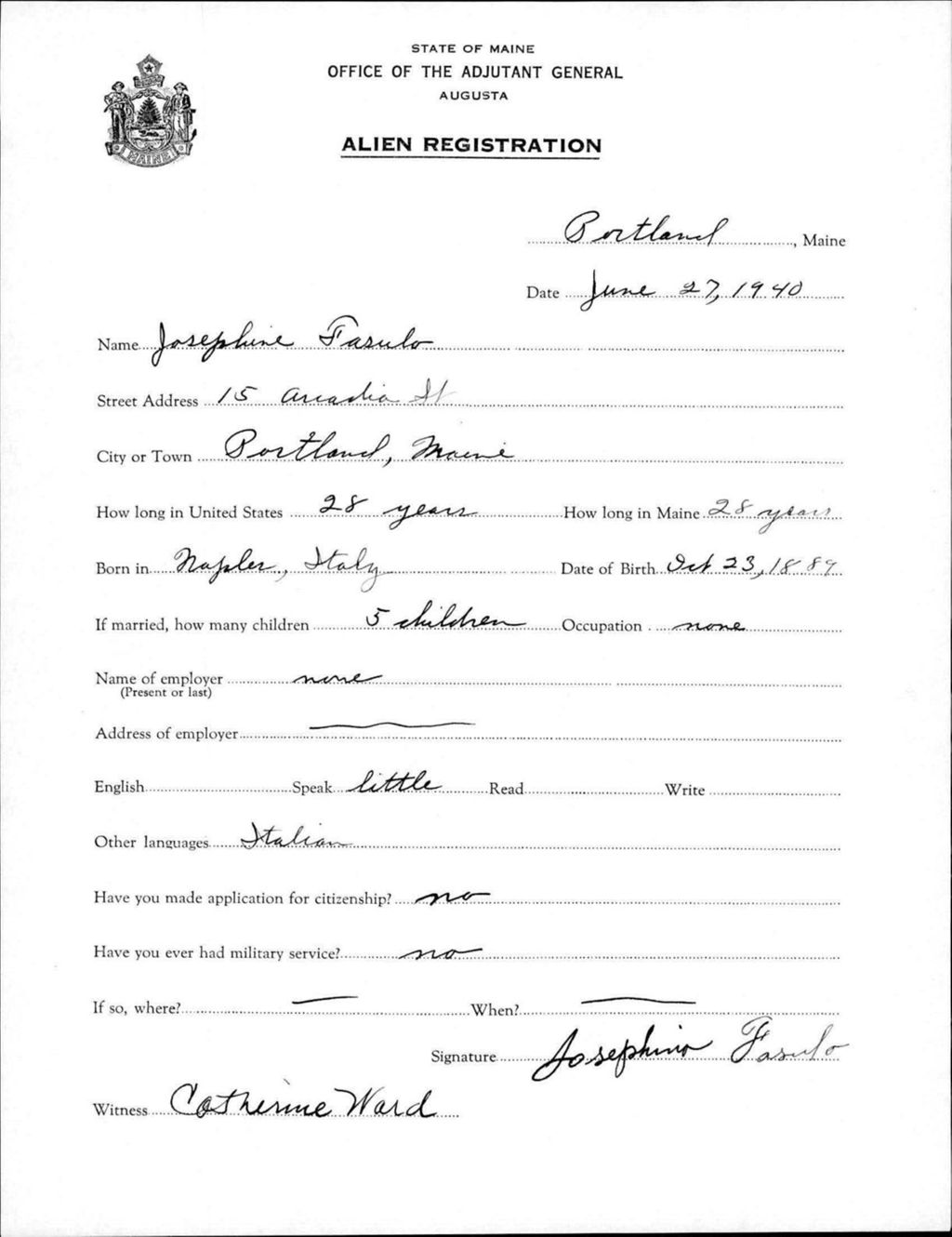 Miniature of Alien Registration- Fasulo, Josephine (Portland, Cumberland County)
