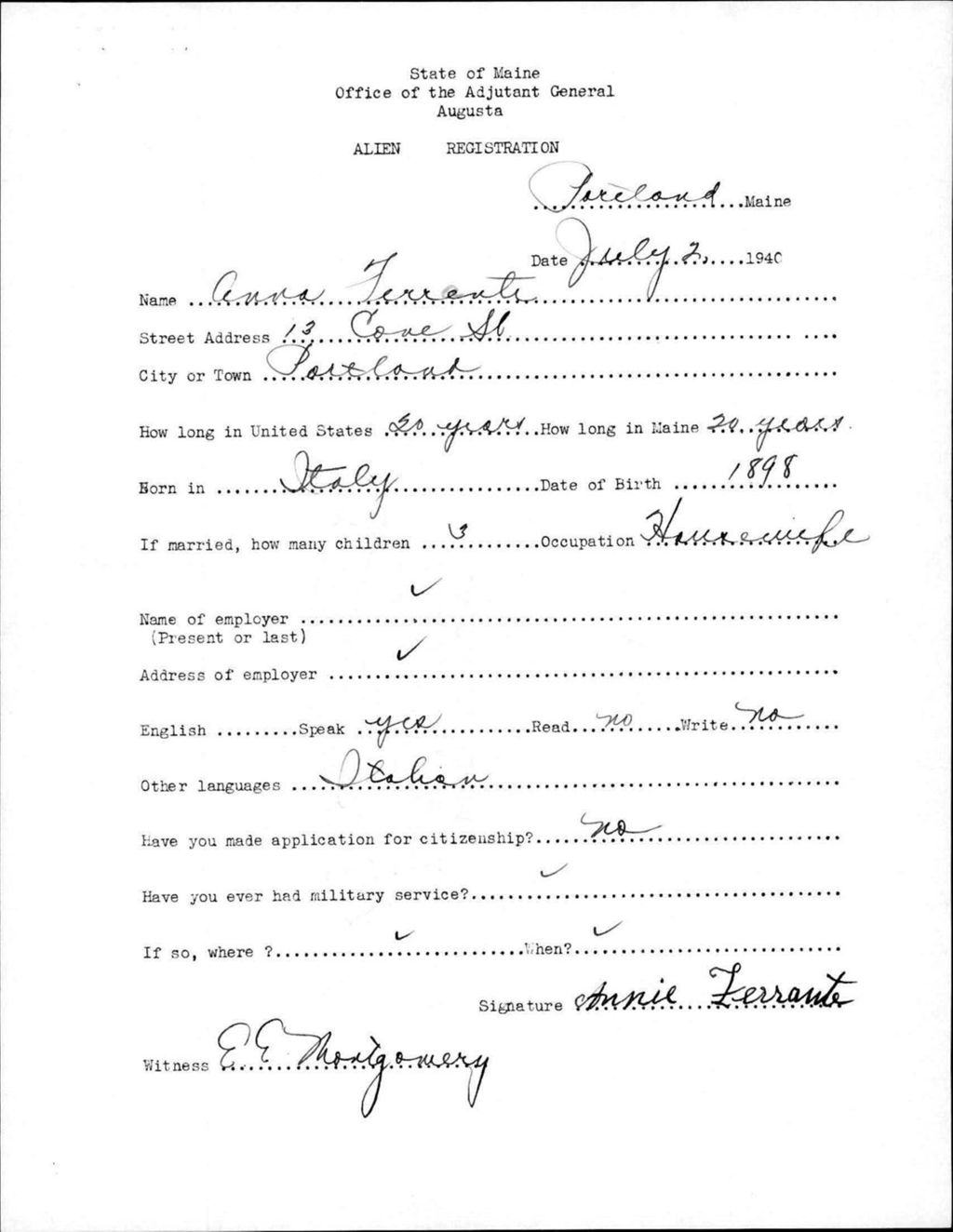 Miniature of Alien Registration- Ferrante, Anna (Portland, Cumberland County)