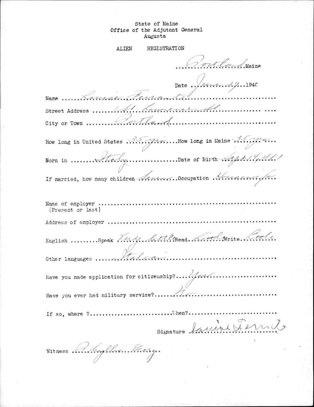 Miniature of Alien Registration- Ferrante, Louise (Portland, Cumberland County)