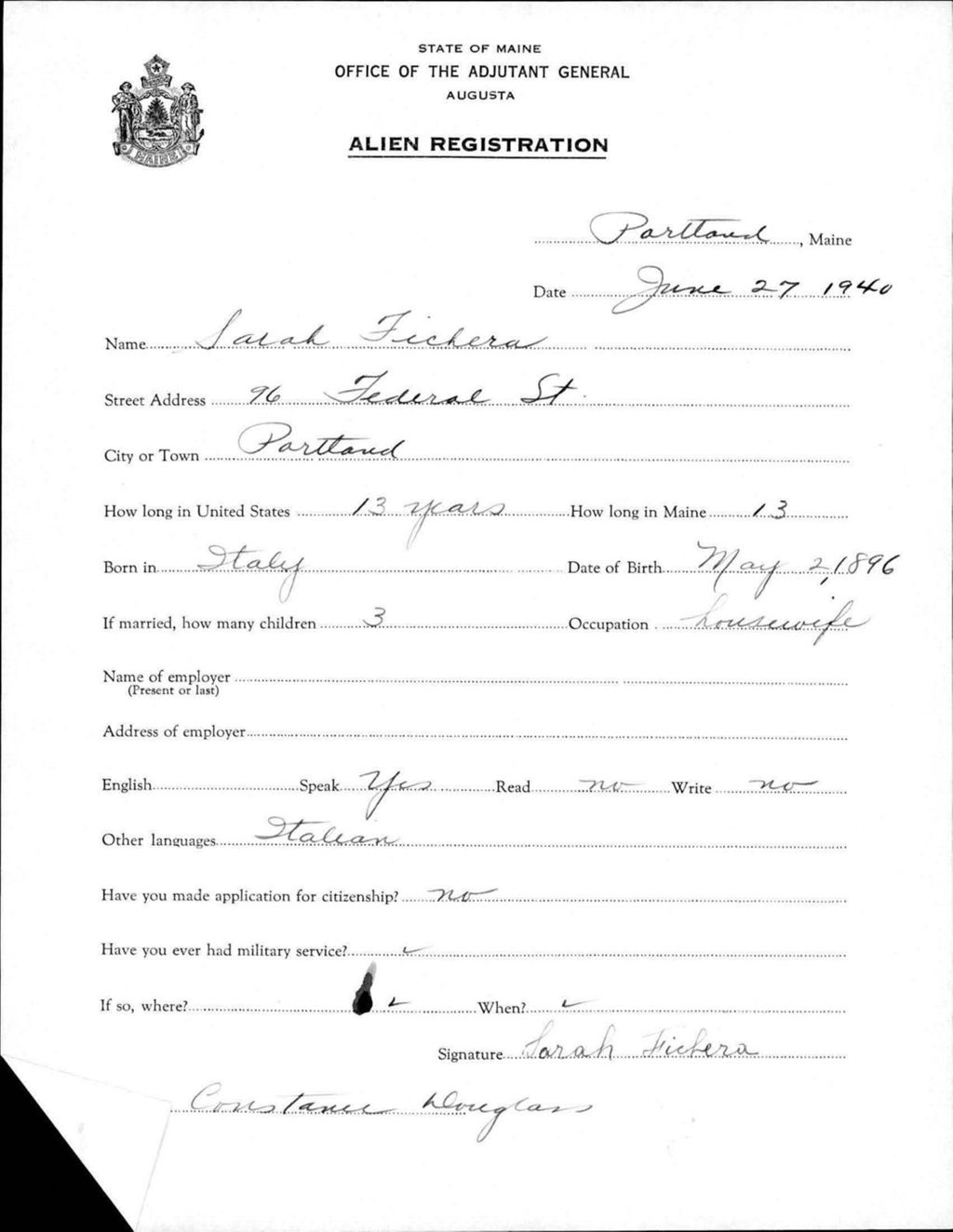 Miniature of Alien Registration- Fichera, Sarah (Portland, Cumberland County)