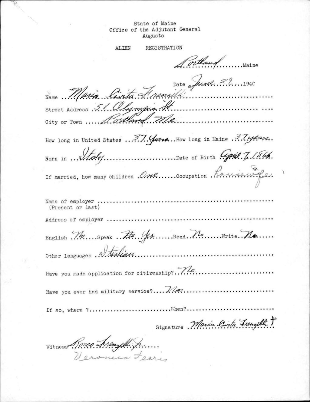 Miniature of Alien Registration- Frenzilli, Maria C. (Portland, Cumberland County)