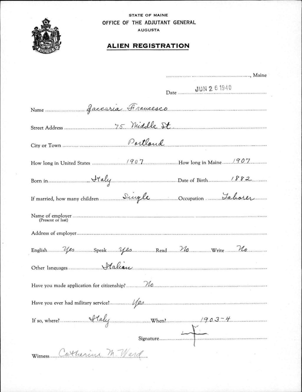 Miniature of Alien Registration- Francesco, Zaccaria (Portland, Cumberland County)