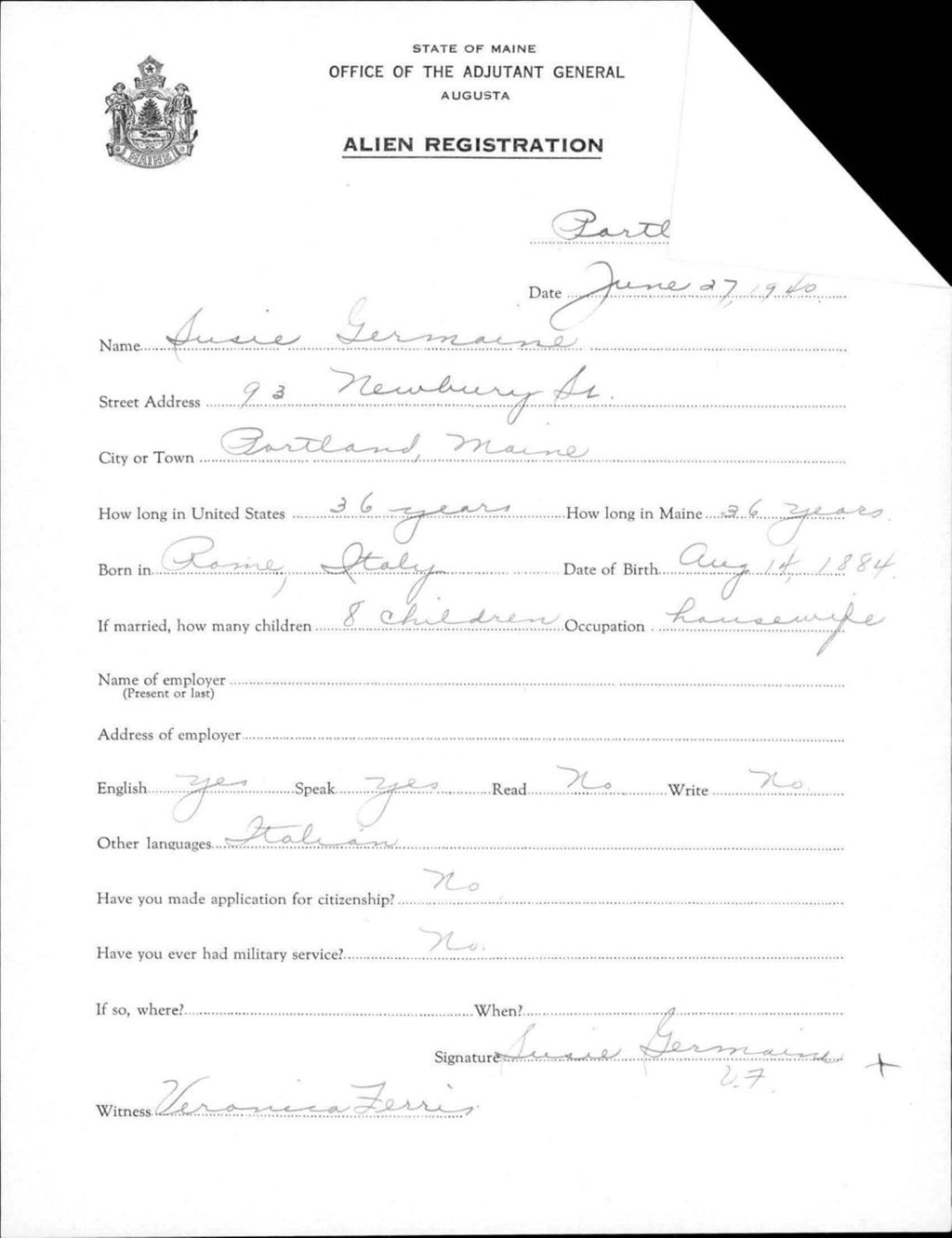 Miniature of Alien Registration- Germaine, Susie (Portland, Cumberland County)